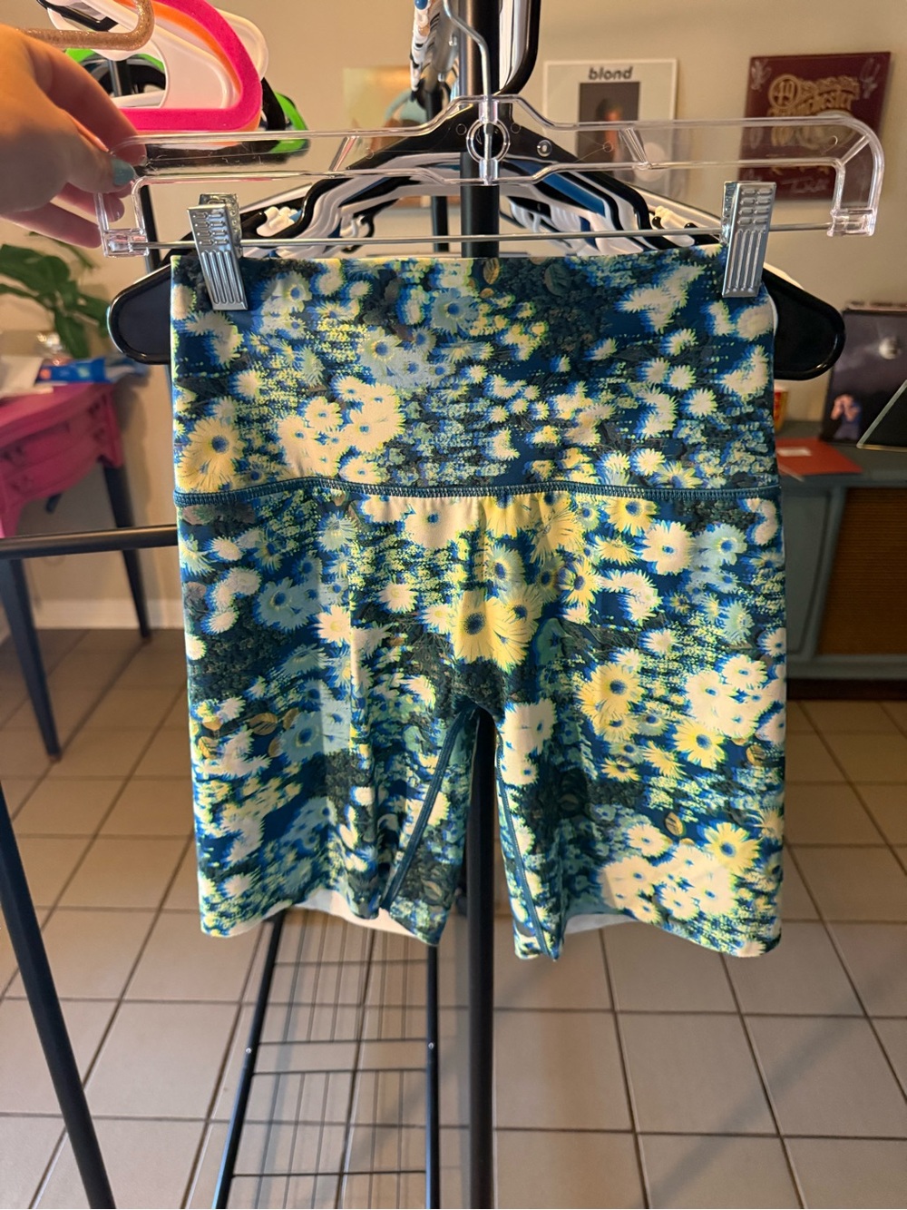 Floral Green & Yellow Bike Shorts - Women's High-Rise Activewear